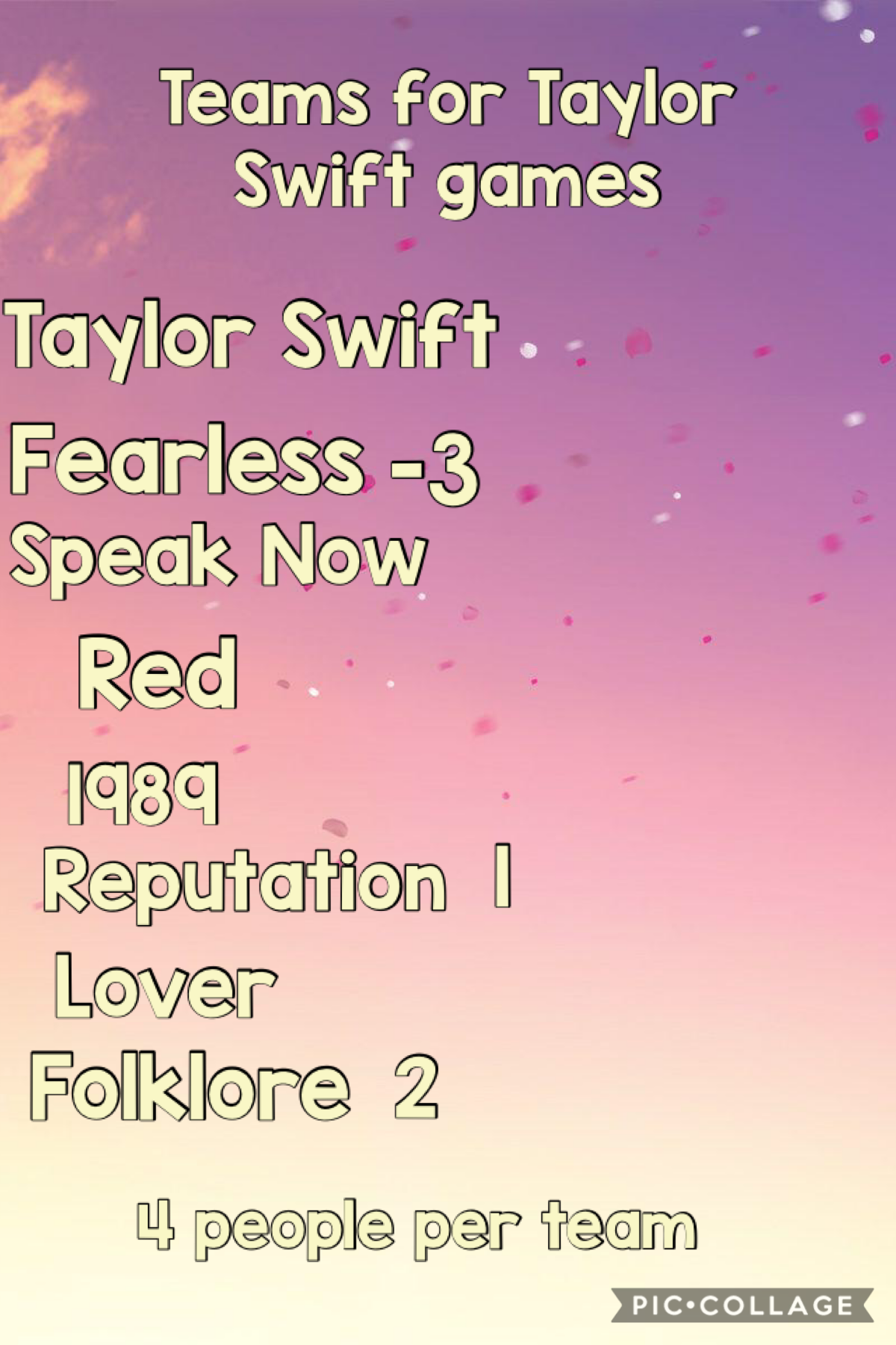 Team update for the Taylor Swift games