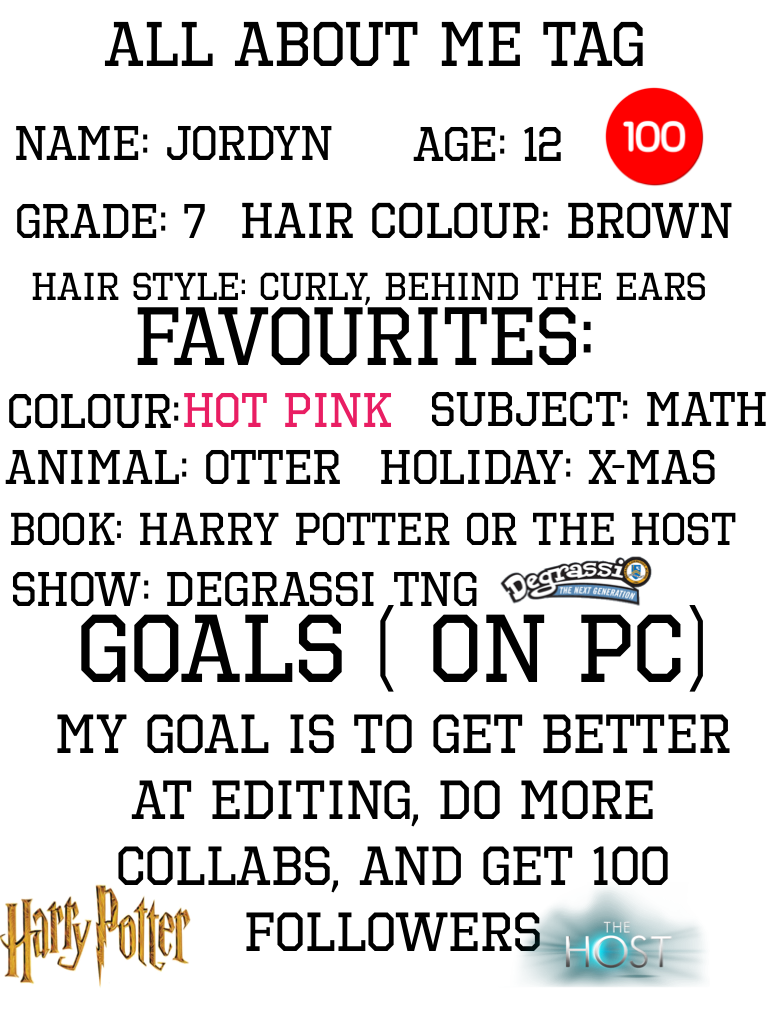 All about me tag! I tag:
Amylee1
_iluvhogwarts_
xoPRINCESSox
PineappleVibes
