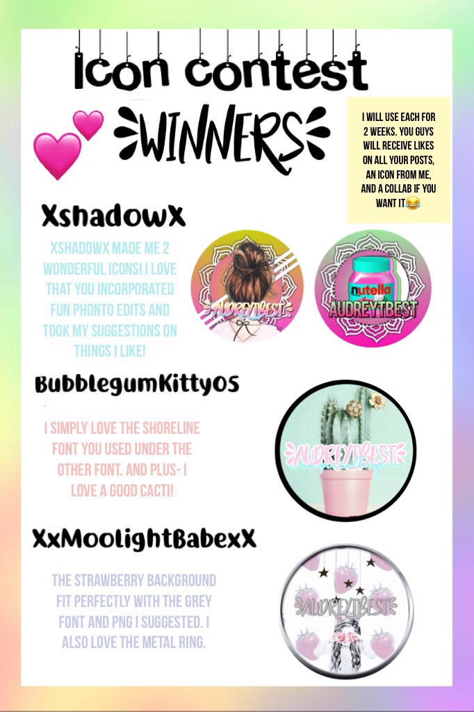 Thanks to everyone who entered!!💕💖 after the 2 weeks on each, I will use all the others that didn't win for a day💕