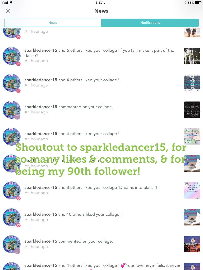 Shoutout to sparkledancer15, for so many likes & comments, & for being my 90th follower!