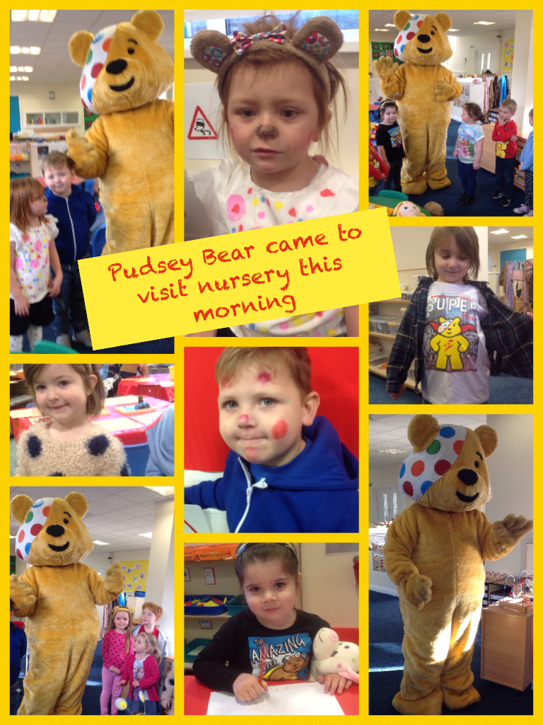 Pudsey Bear came to visit nursery this morning