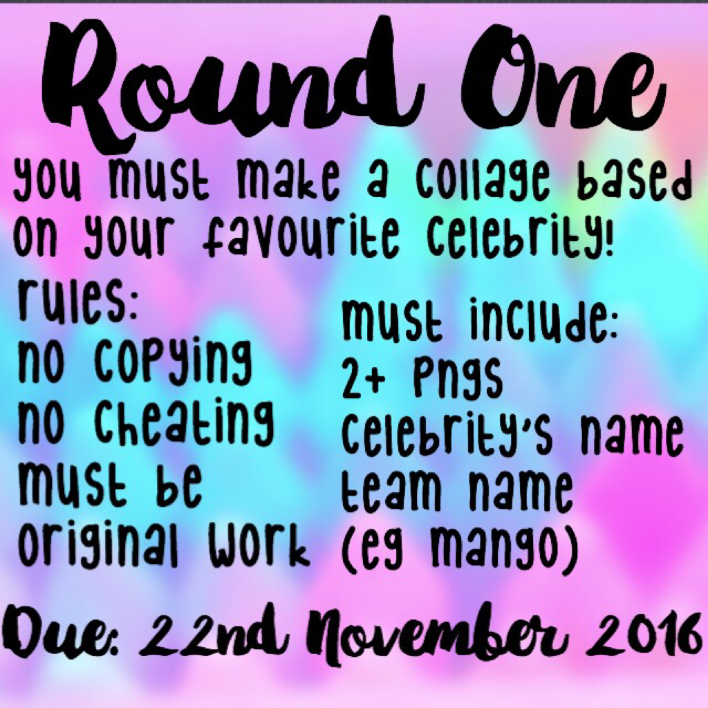 Round One! Remember to post by 22nd November 2016! Good Luck!
