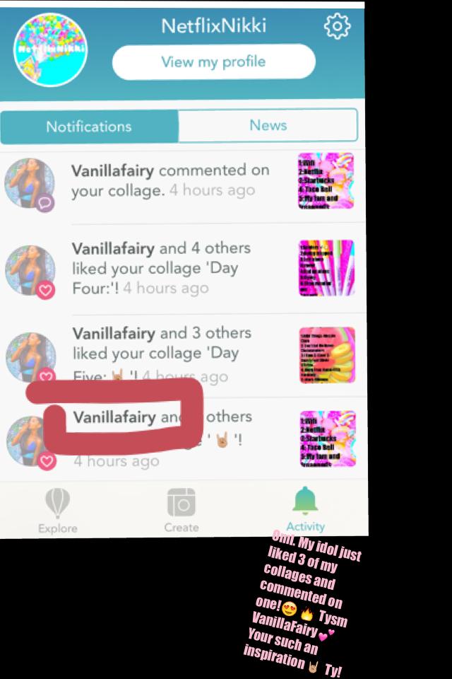 Oml. My idol just liked 3 of my collages and commented on one!😍🔥 Tysm VanillaFairy💕 Your such an inspiration🤘🏼 Ty!