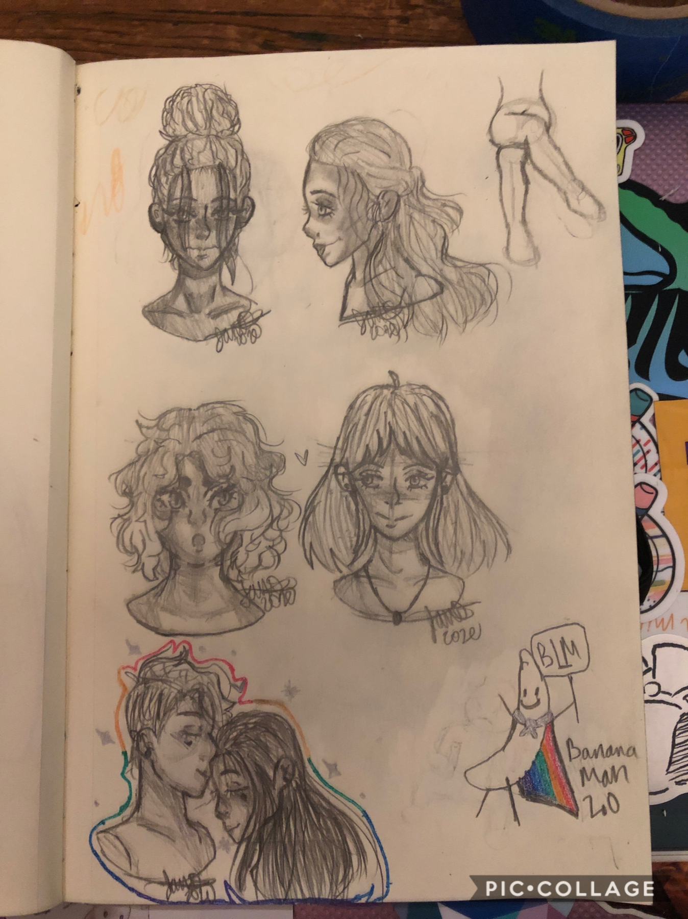 Some sketches cause I can’t do an actual drawing for some reason. Also in the bottom corner is a lesbian power couple :) cause I realized I didn’t do a pride month drawing cause ✨art block✨ so yeah. How have y’all been?? 
