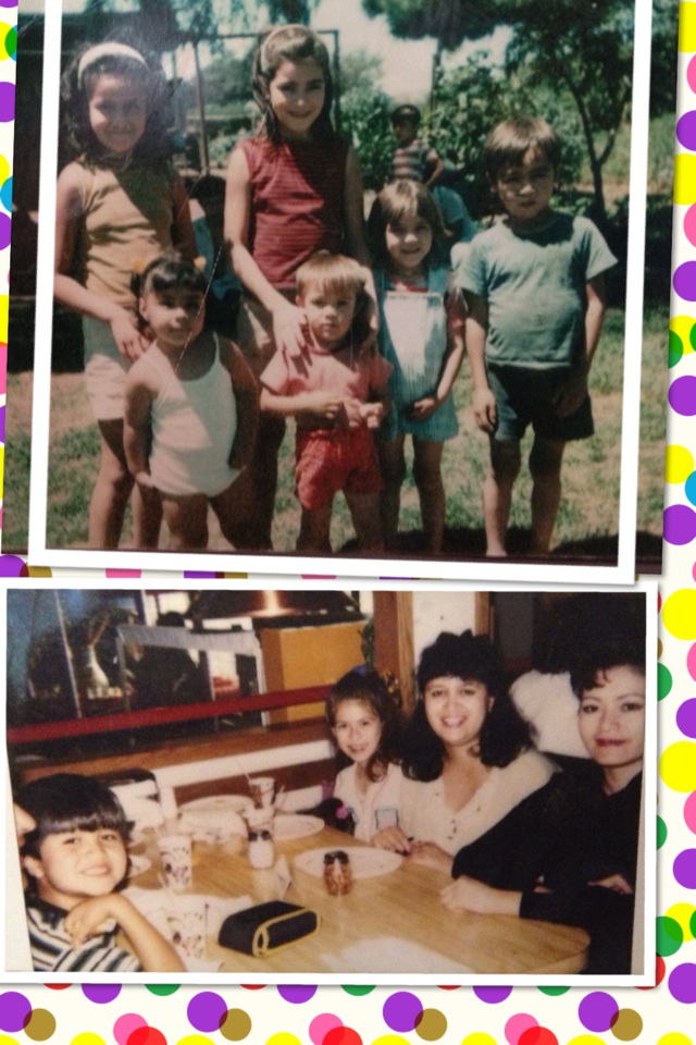 #tbt mom as a little kid with siblings and cousins. Then year later as a mother and with a little sister. 