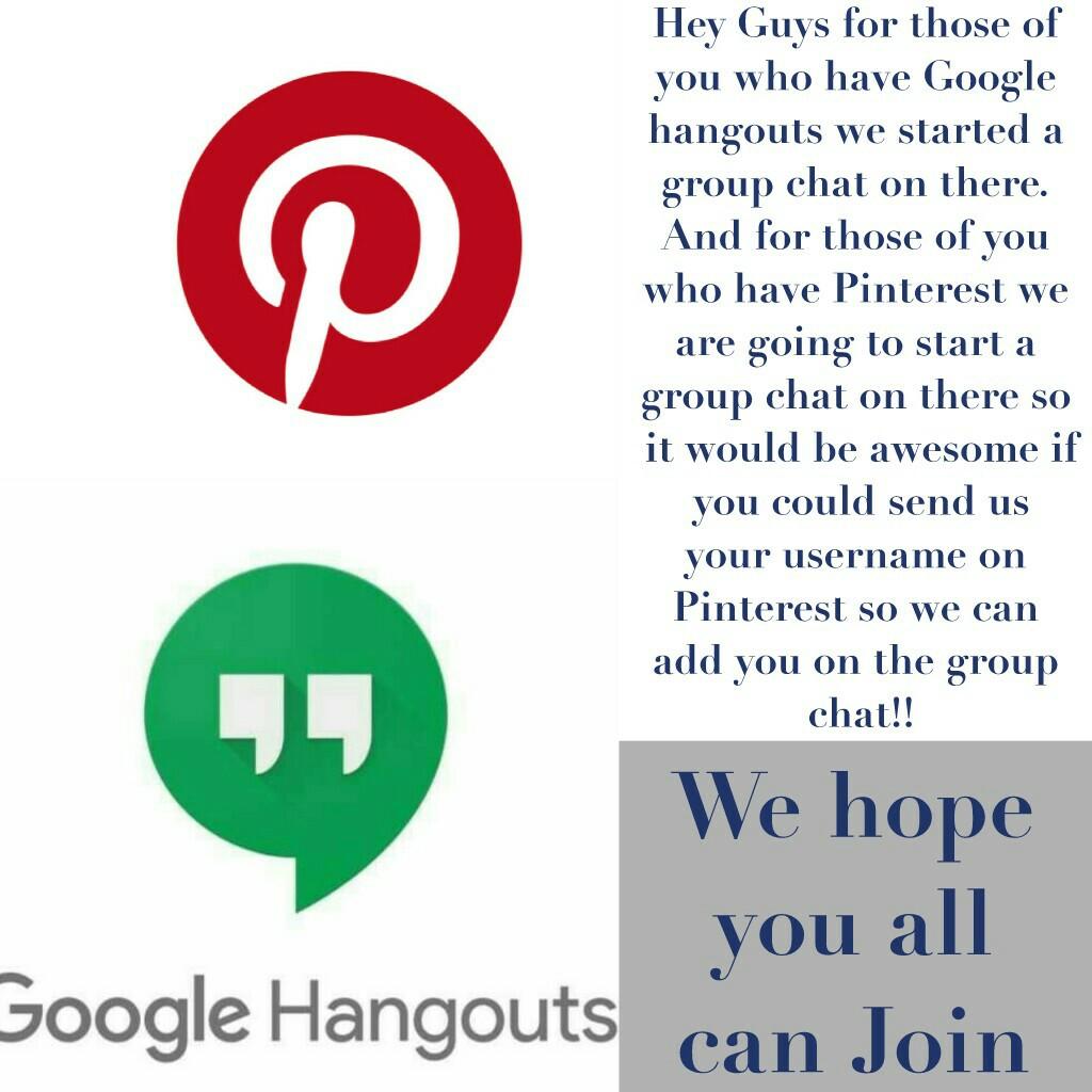 We hope you all can Join. Someone also had the idea of doing a group chat on imessage, but we didn't know how many of you would be comfortable giving out your numbers. So give us your thoughts and comment your Pinterest account-Thanks Guys 