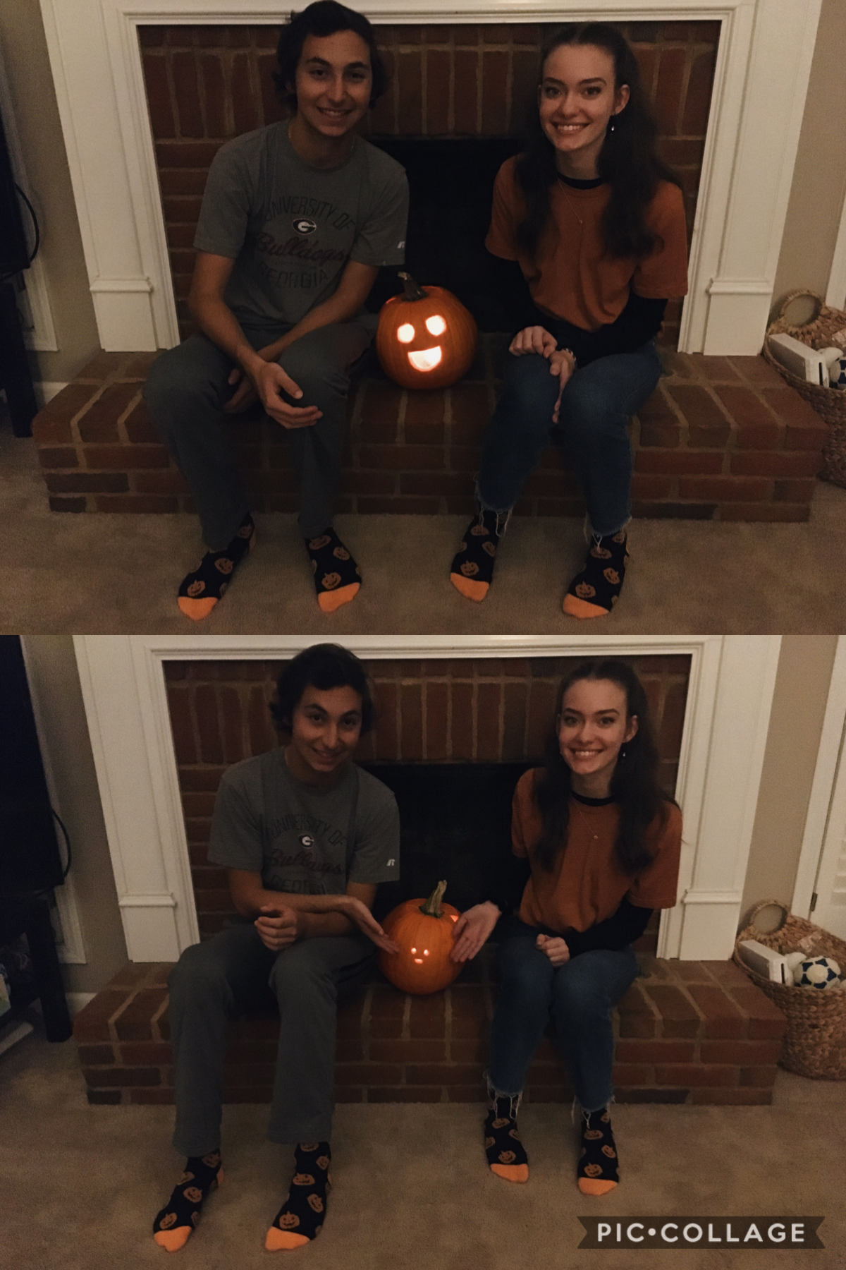 look at james and i’s jack o lantern from Halloween!! his sister and her friends were there doing some as well and they had a contest and gave prizes and our pumpkin won “most scary” 😂 also look James has been growing out his hair and it looks so gooddddd
