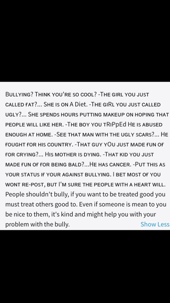 Sorry but I had to post this! Please don’t be the bully be the helper!