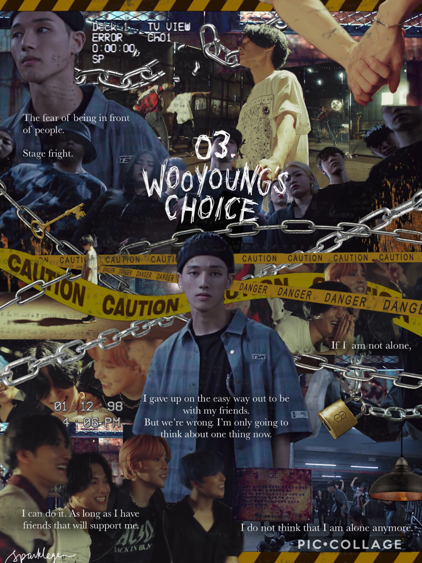 [4/10] 03. “Wooyoung’s Choice” | friendship seems to be important to WY but I feel like this “choice” of his is deciding whether to follow or betray his friends. The chains prob foreshadow his later betrayal & the locked gate could mean he can’t turn back