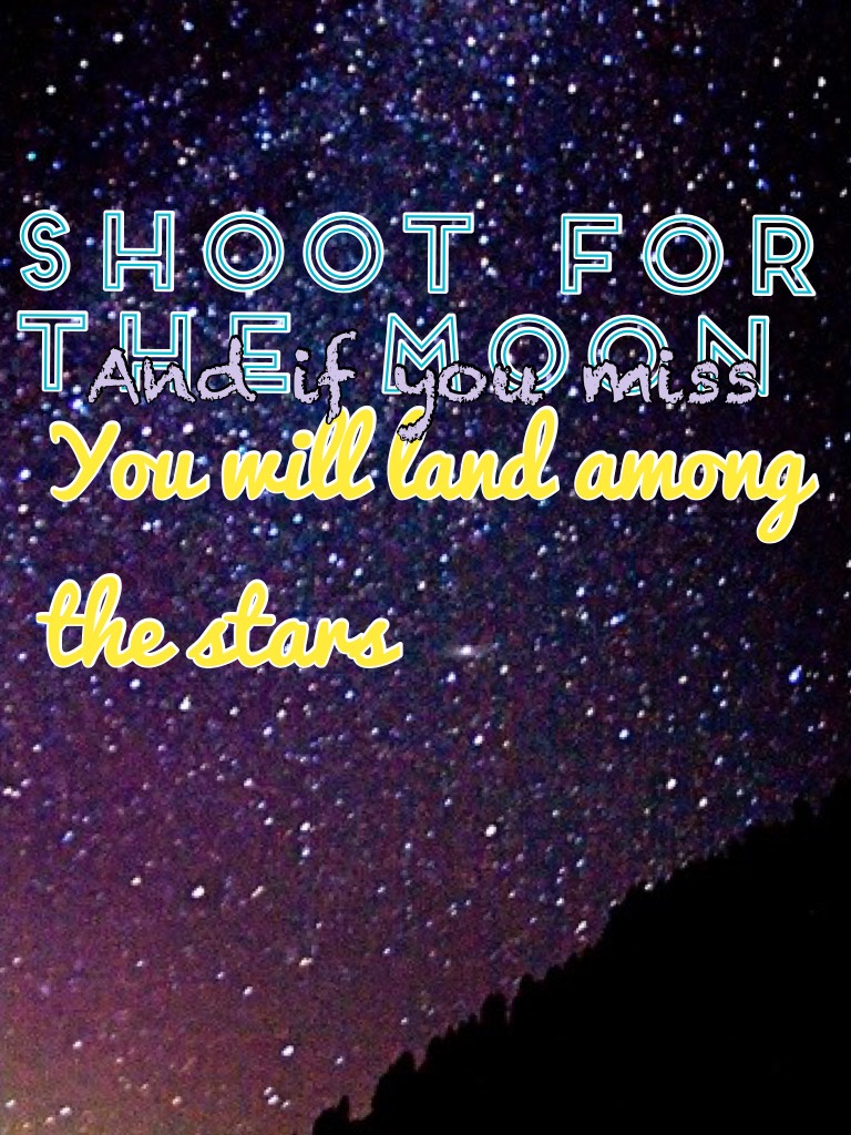 Shoot for the Moon and if you miss you will land among the stars