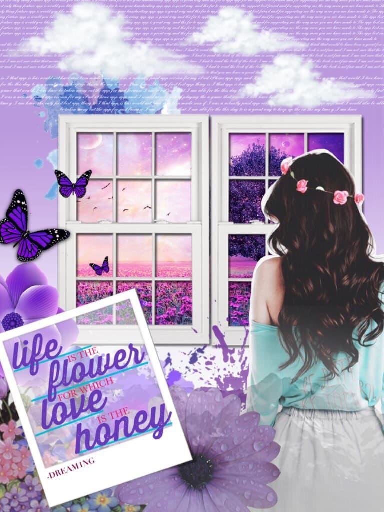 Click!
I made this for CrashingWaters contest entry! 
Rate!
Tags: purple, clouds, window, flowers, life, love, honey, text? 😂 
Write a review about this! Should I continue this style?