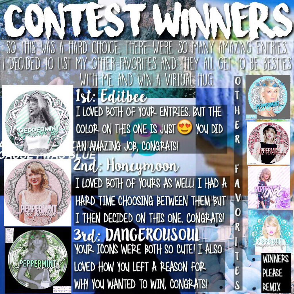Congrats everyone! I loved all of the entries and it was hard to pick. Hopefully I will have another contest this summer💗