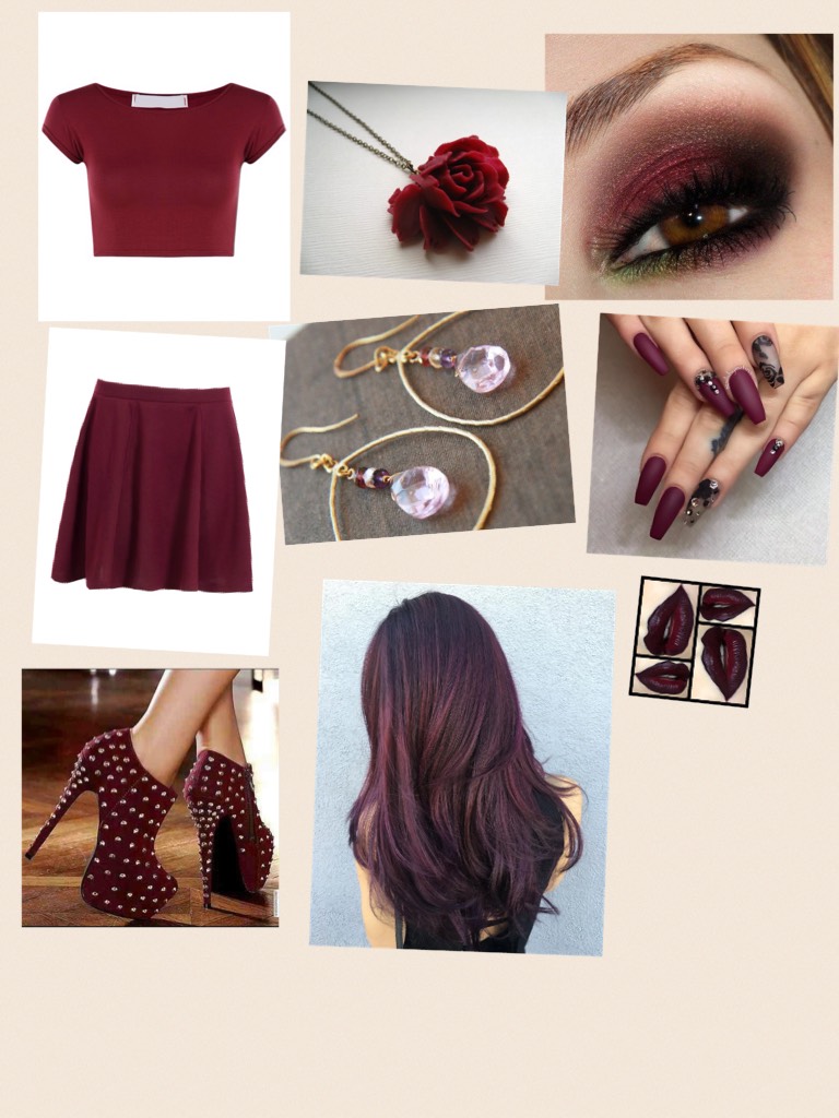 burgundy outfit
