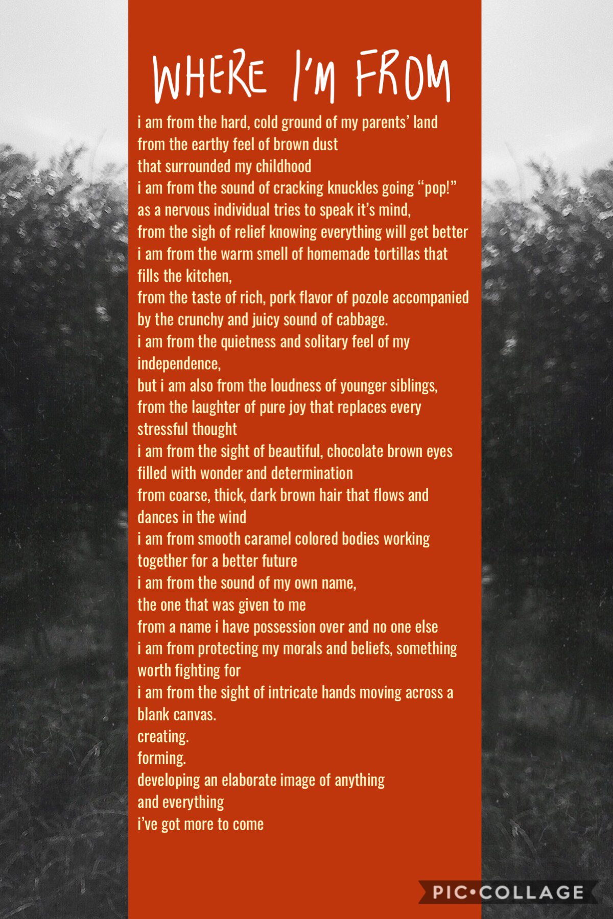 tap, my dudes
this was a writing assignment for my college composition class.
i tried to put some thought into it
it’s kind of a sensory poem 
hope you learn some things about me