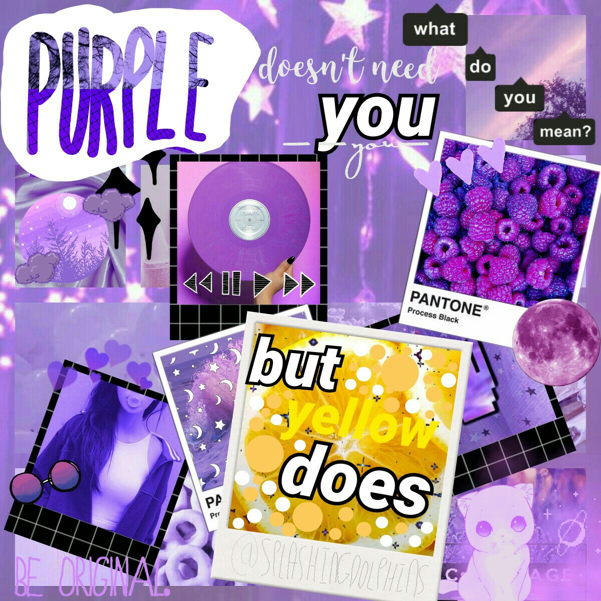 🍇 tap for more! 🍇

here's a purple collage! this took super long, (idk why) and i actually kinda like it! i put the yellow there to draw the eye to that part. it's pretty complicated, and i look forwards to doing more things like this!