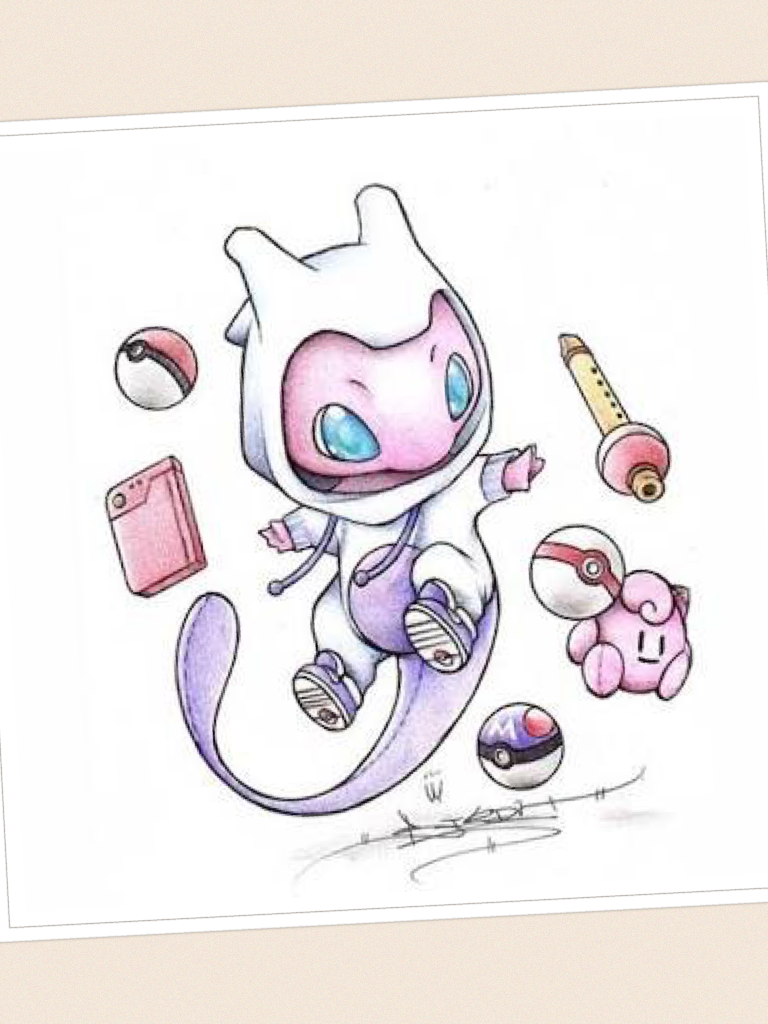 Awwwwww look at da baby mew I knew he secretly liked mew two he's even dressed as da mew two