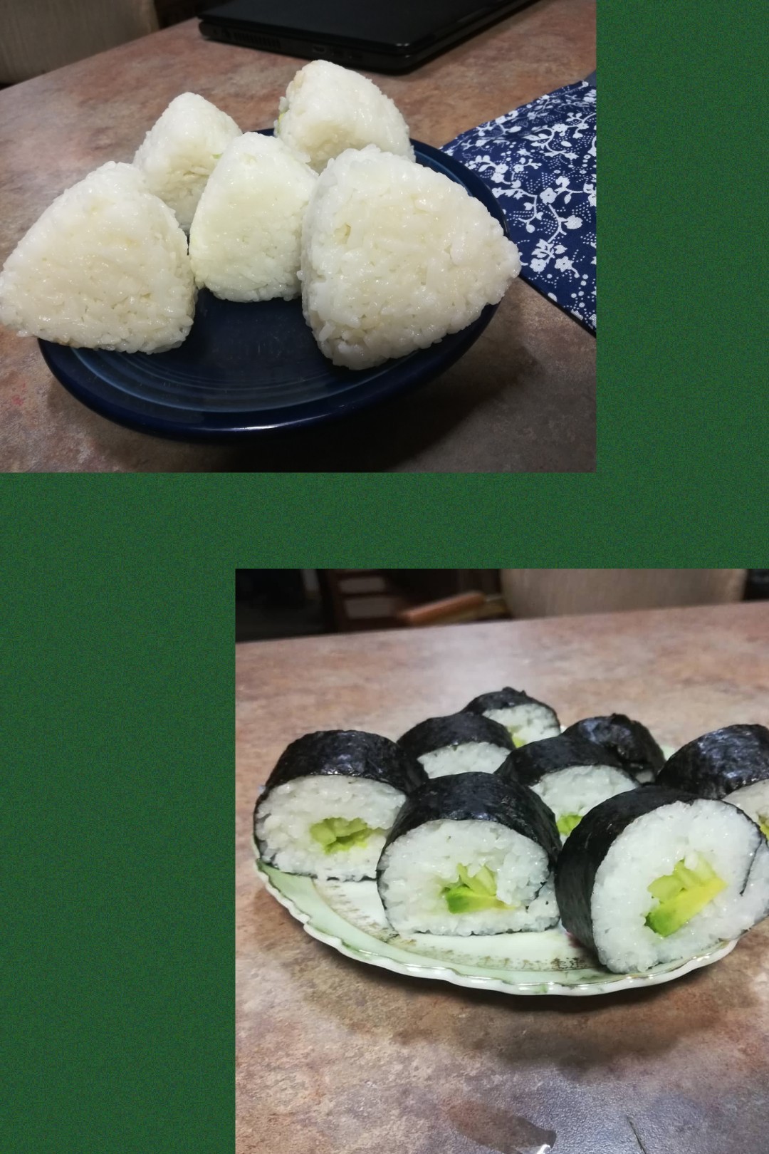 I made sushi and onigiri today! it's cucumber and avocado