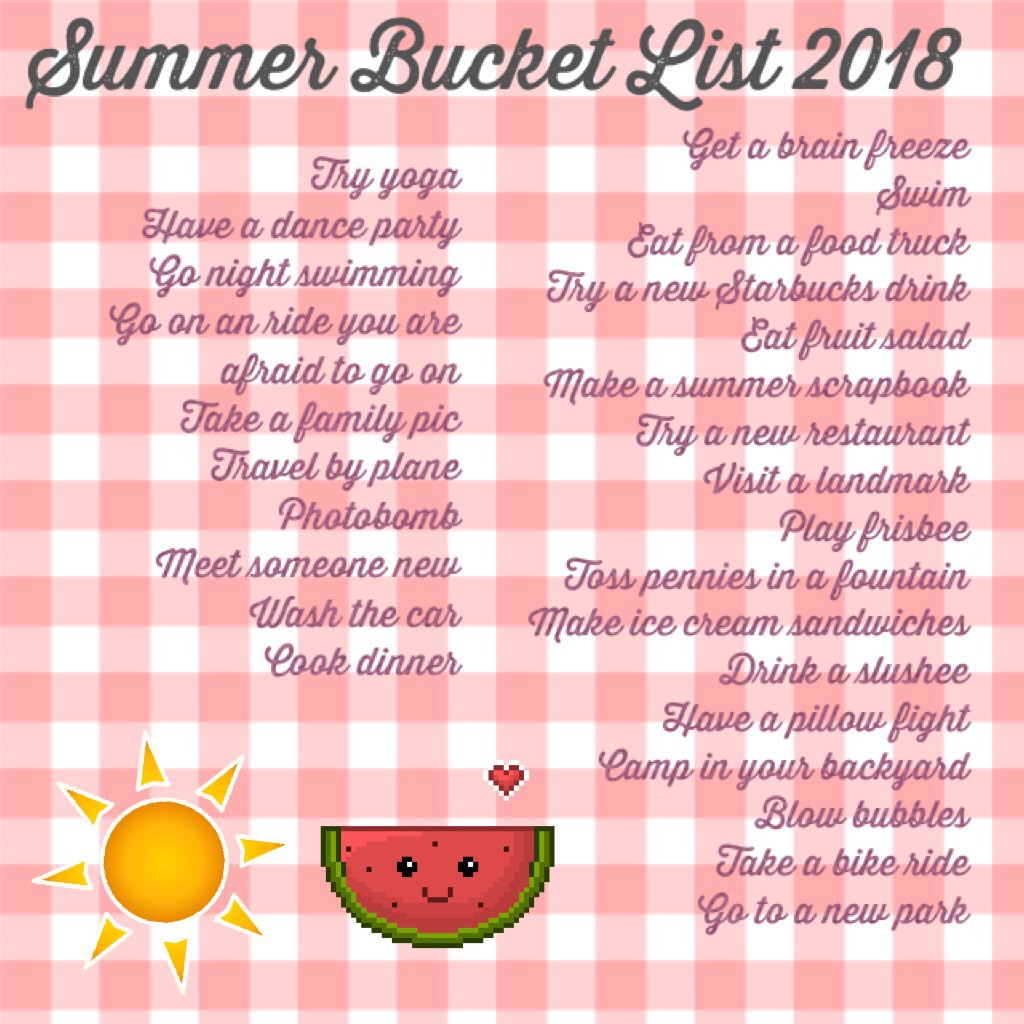 Summer Bucket List 2018