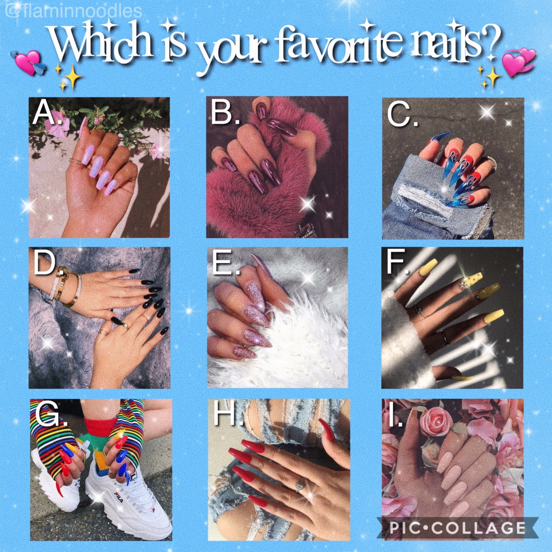 Tapppp 😘💅
Hey my wonderful followers!
Which Nails Are Your Favorite?
-Quick question should I post every Tuesday or Wednesday? 
Thx for your support 🥰