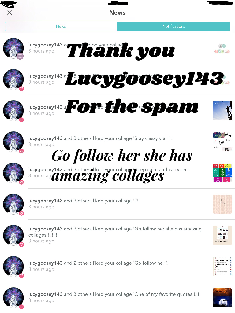 Thank you 
Lucygoosey143 
For the spam 