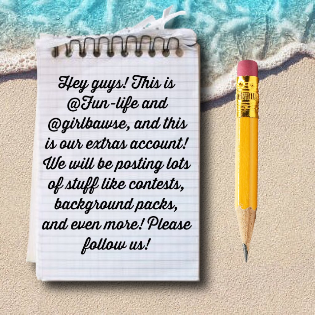 Tap
Hey guys! This is @Fun-life and @girlbawse, and this is our extras account! We will be posting lots of stuff like contests, background packs, and even more! Please follow us!