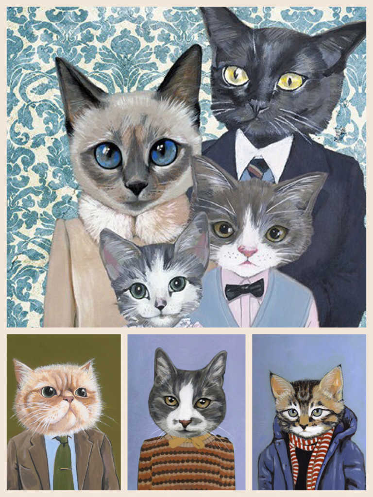 Crazy cats in clothes paintings 