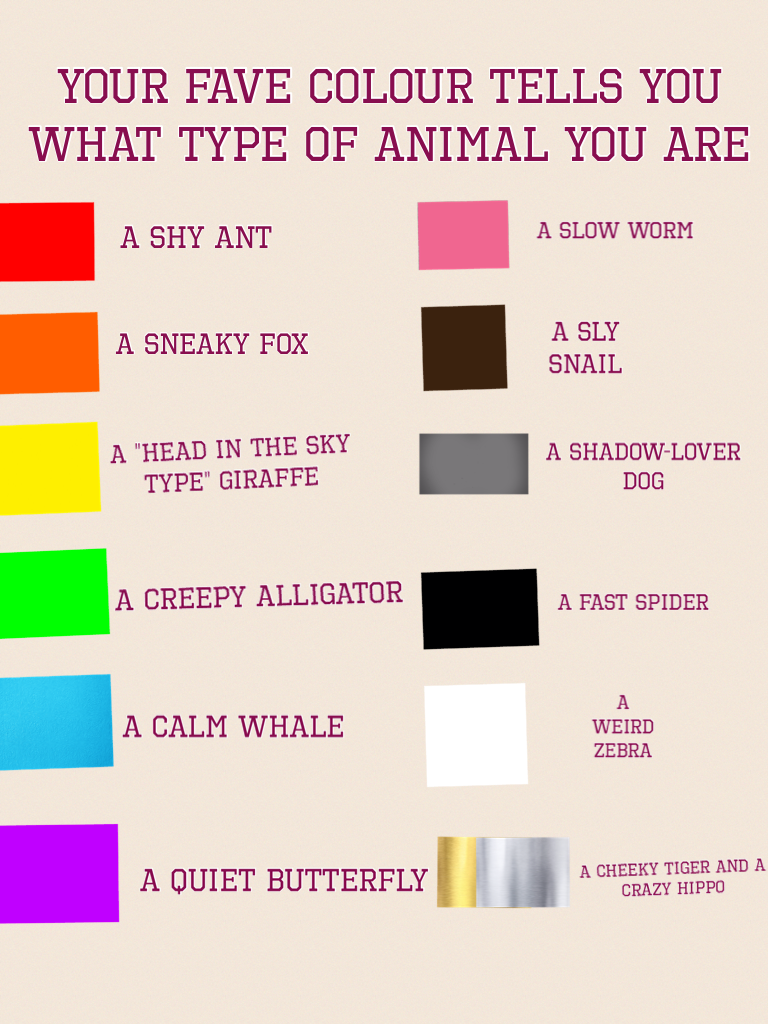 Your fave colour tells you what type of animal you are!