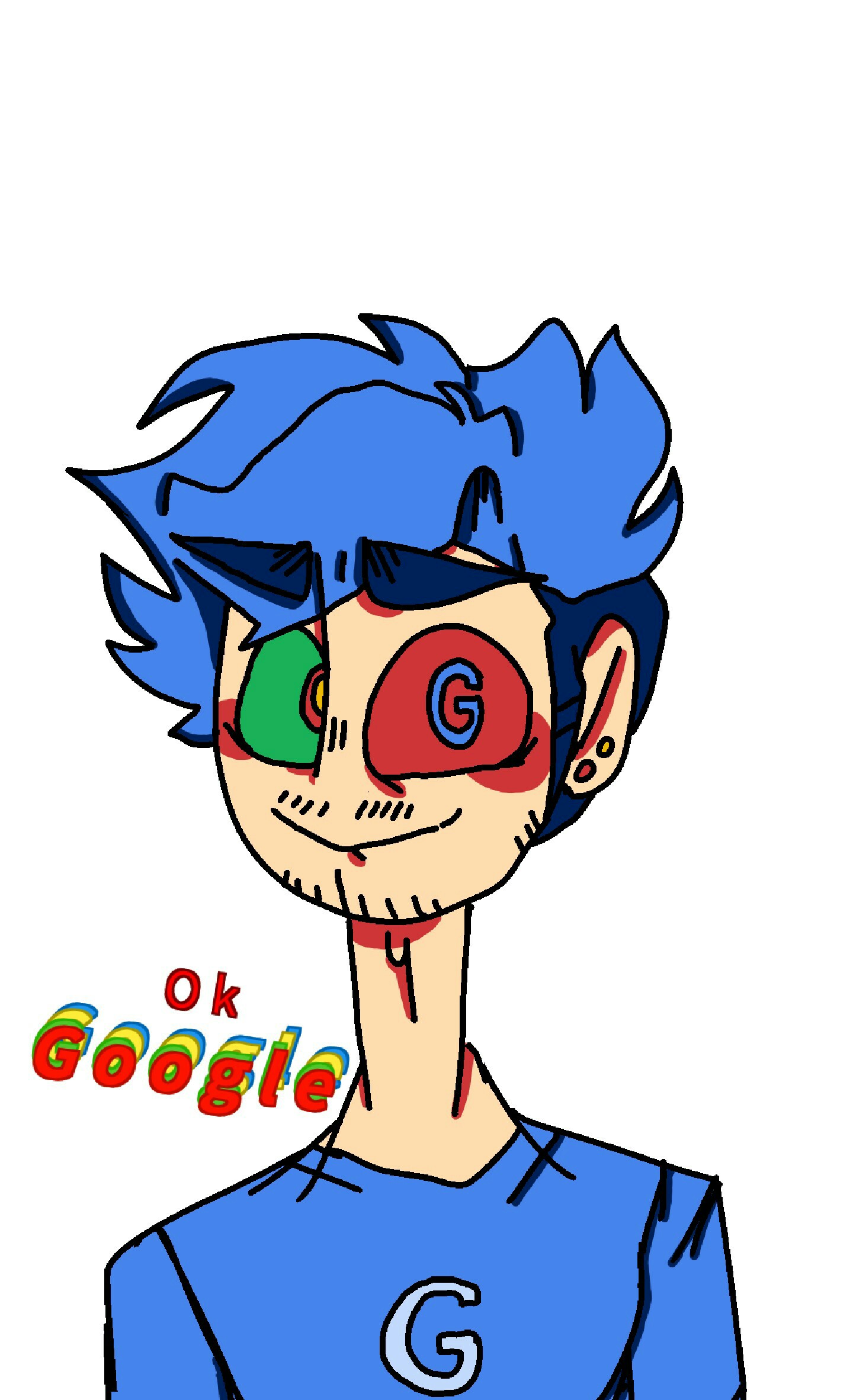 "OK,GOOGLE"
-MY PERSONA GOOGLE OR ITSGOOGLESEPTIC! he dosen get enough sleep and time to finish his work also changed the position of his "G" eye! 
