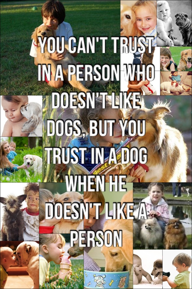 you can't trust in a person who doesn't like dogs, but you trust in a dog when he does