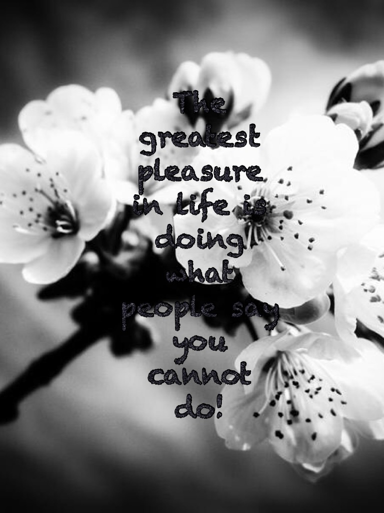 The greatest pleasure in life is doing what people say you cannot do!