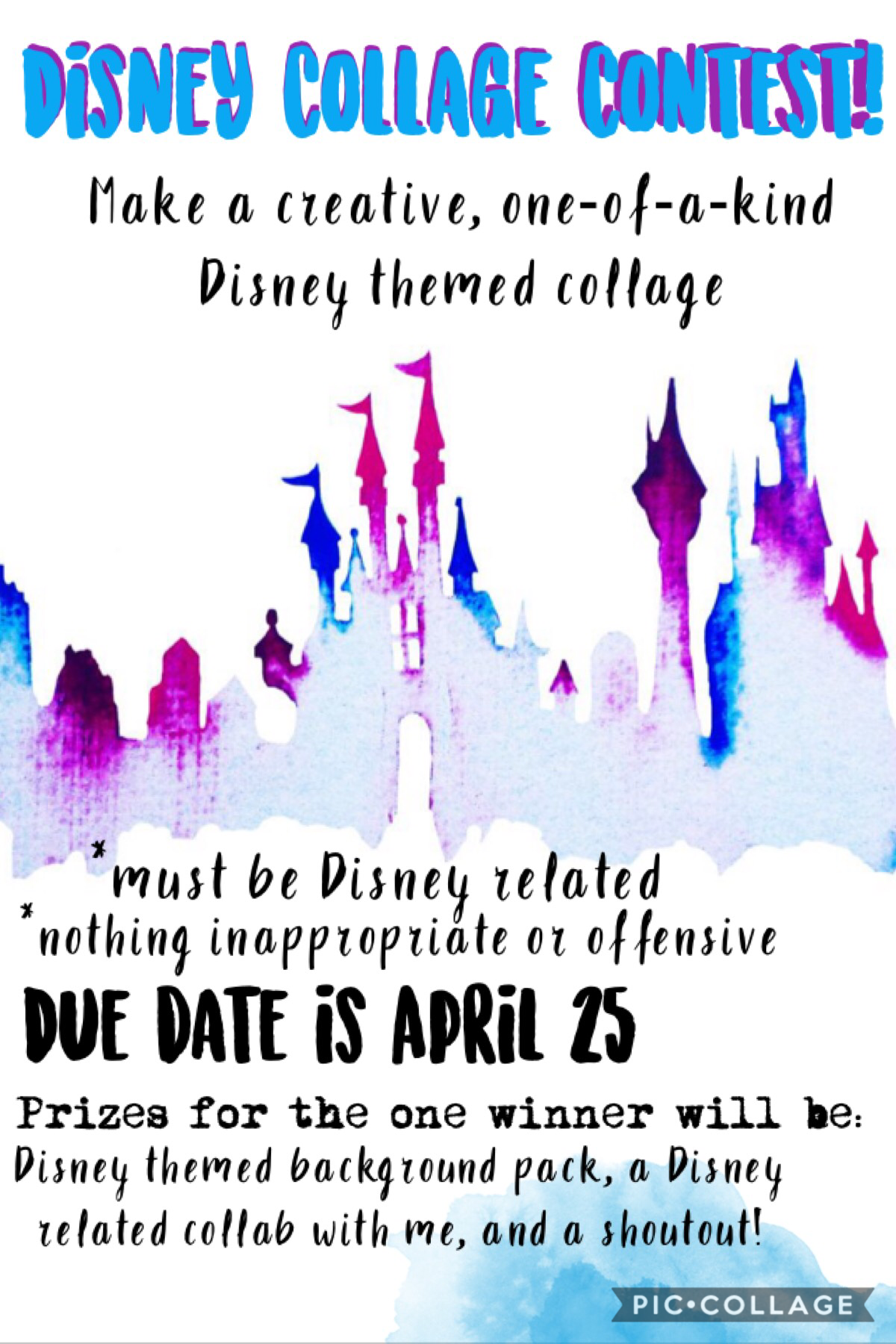 Disney Collage Contest!! Please enter and tell your friends! Wonderfully_made suggested this contest!💕 Have a good weeknd! Due date to enter is April 25! Don’t hesitate to ask any questions!😄