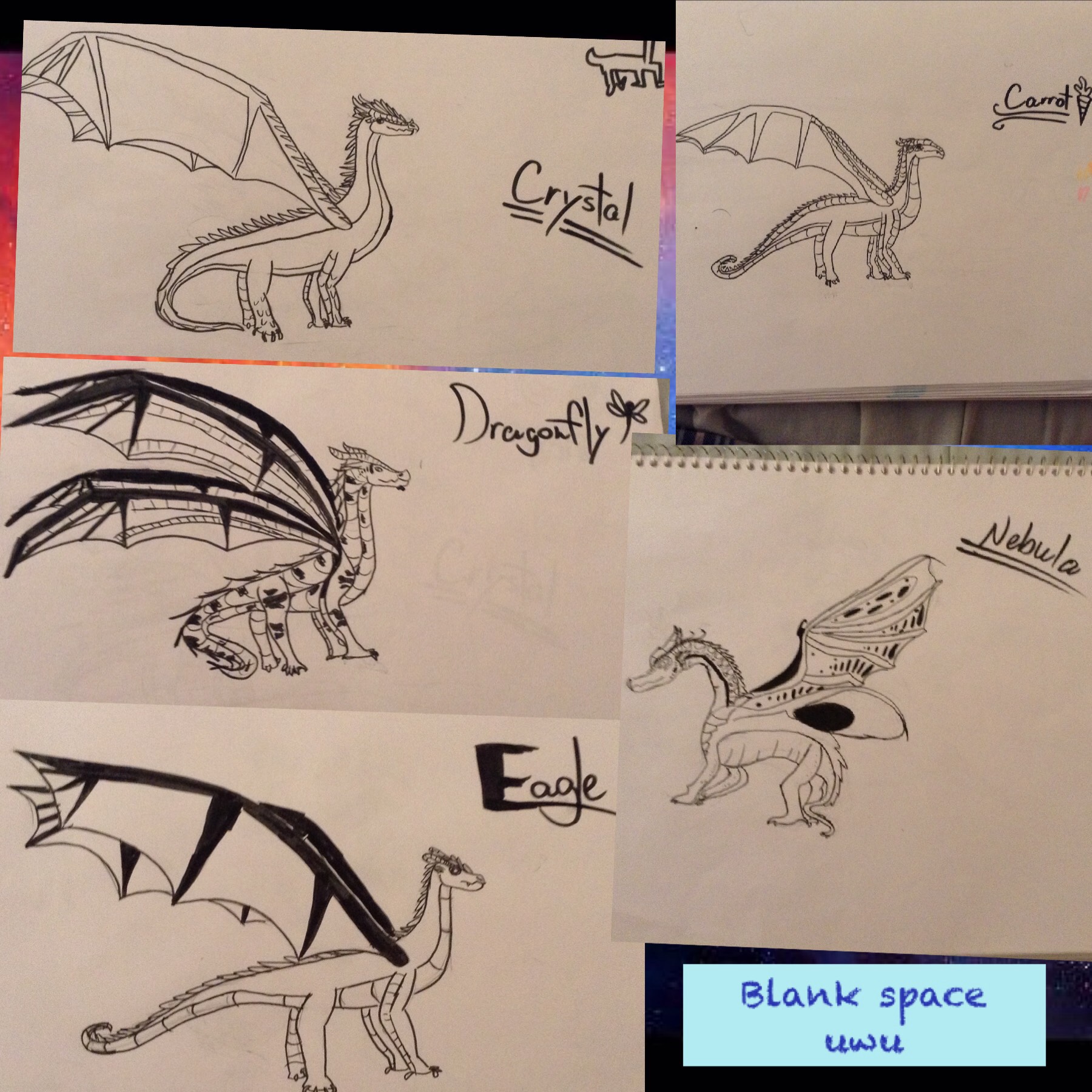 These are some wings of fire fan arts I drew, description of each in comments.