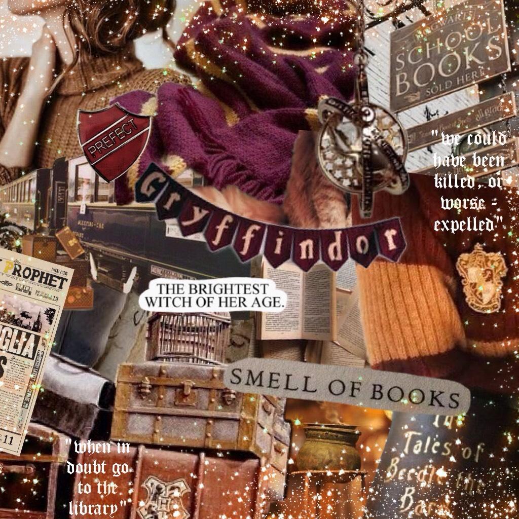 ✨ “I'm going to bed before either of you come up with another clever idea to get us killed - or worse, expelled. ~ Hermione Granger (Philosopher's Stone) ✨A collage dedicated to my favourite character from Harry Potter and who is yours?⚡️❤️