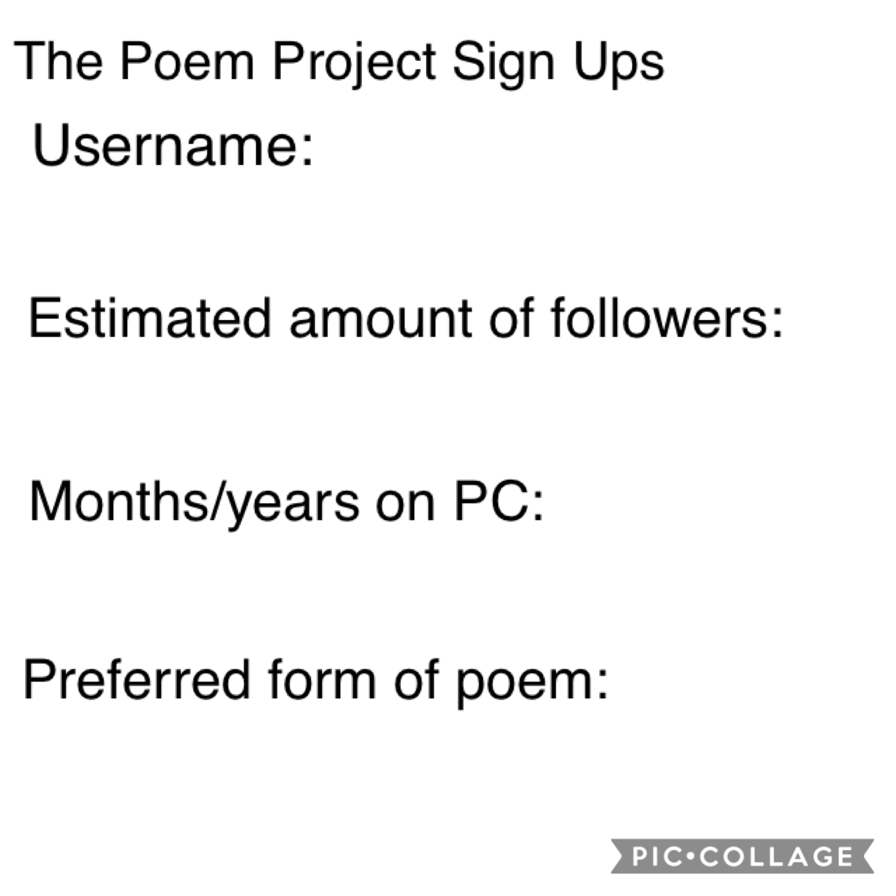 Poem Project Sign ups