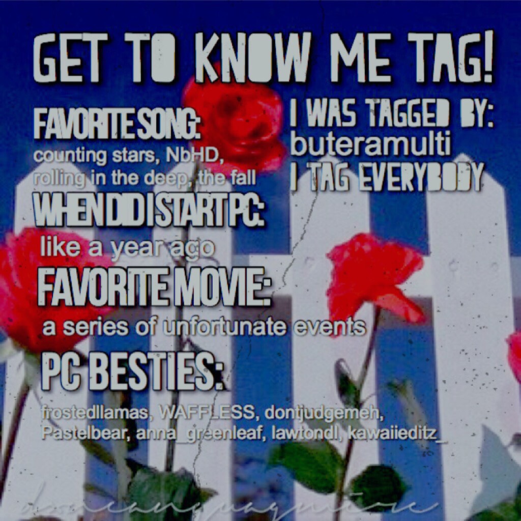 GET TO KNOW ME TAG! I tag everybody!!!!