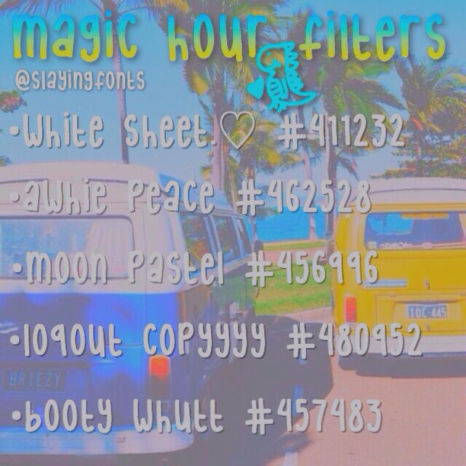 🗽tap here🗽
these filters are all downloadable and free on the app magic hour ! 🌻these are exactly how they are spelled. have a good day bb💓