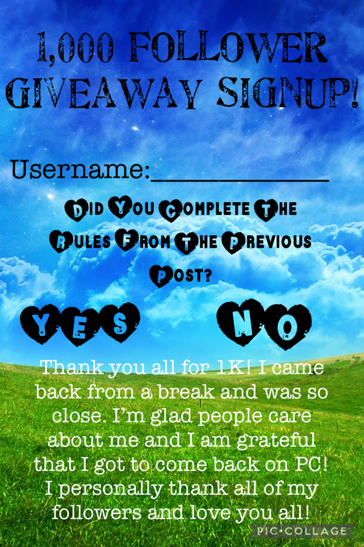 Please sign up for the 1K giveaway here!