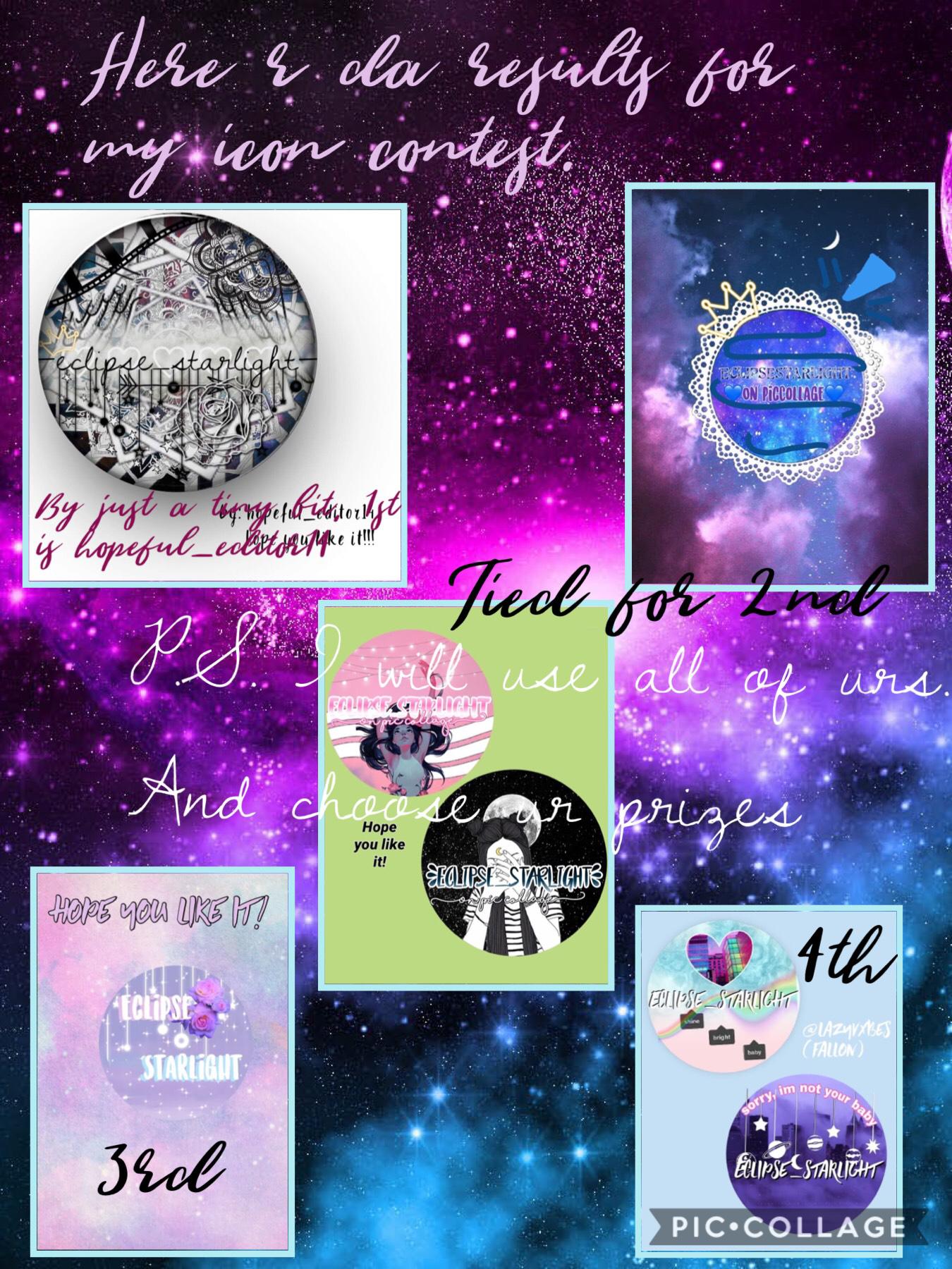 Da results!
Thank you all for participating, but by a tiny bit, the winner is hopeful_editor14! Congrats! I will use all of the icons that were submitted btw! Choose ur prizes please!