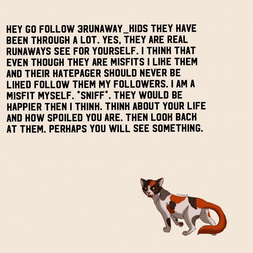 Hey go follow 3runaway_Kids. PLZ FOR ME!!!