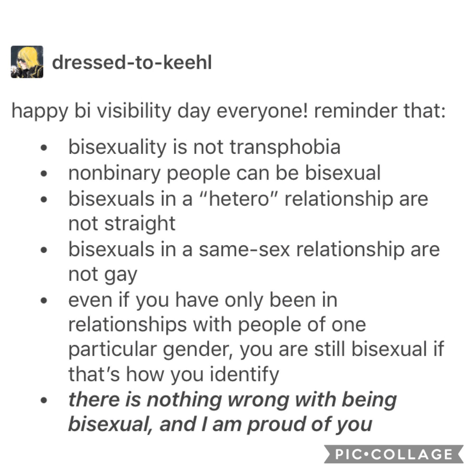Happy bi visibility day!!! I love y’all so much you deserve the fūckin world. Hmu if there’s ever any biphobic dįckheads being āsses to you, I’ll steal their bones