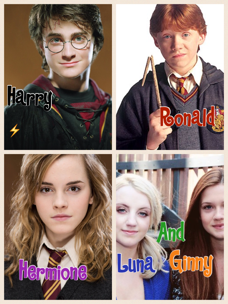 #harrypotter Harry potter, Ronald weasly, Hermione granger and luna lovegood and of course Ginny weasly are just some of my favourites from Harry Potter