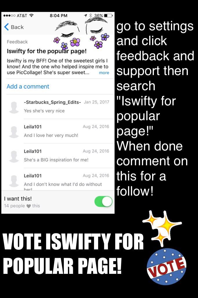 VOTE ISWIFTY FOR POPULAR PAGE! :) thank you guys so much for all the support! 🤗 
Also click the link in my bio!!! 
Much love
Xx Sami🤙🏻