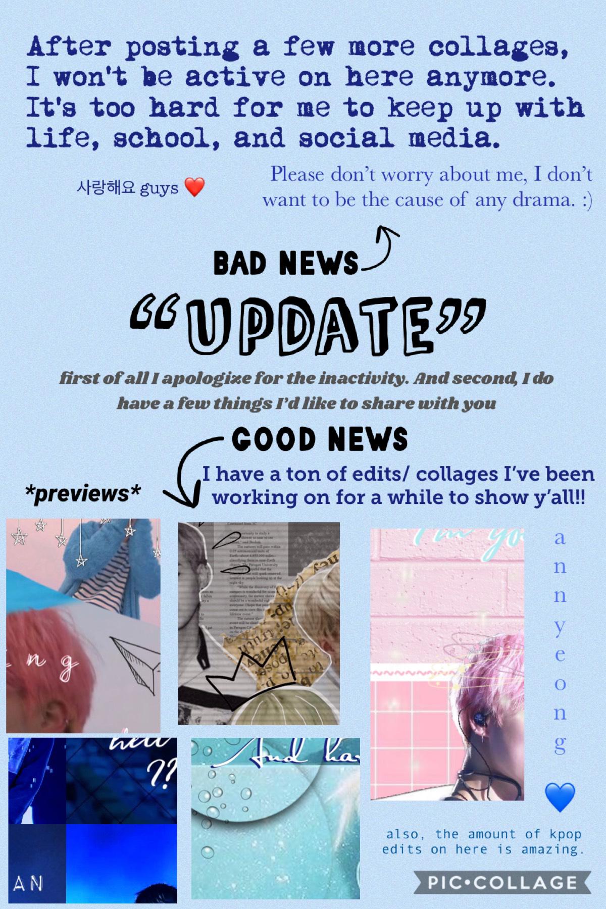 💙 tap 💙

I’ve been hesitant to post this, but here it is... 

it took me a while, but I’ve made the decision. I will post the five collages before I leave though :) 
(my acc. will still be up, don’t worry) 