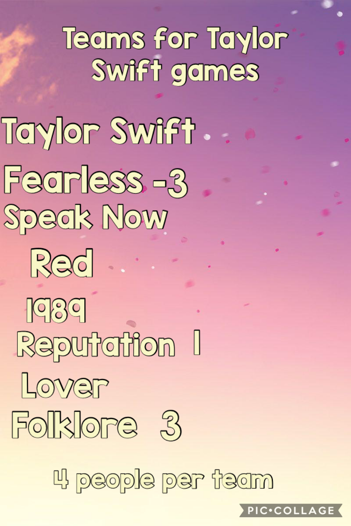 Team update for the Taylor Swift games