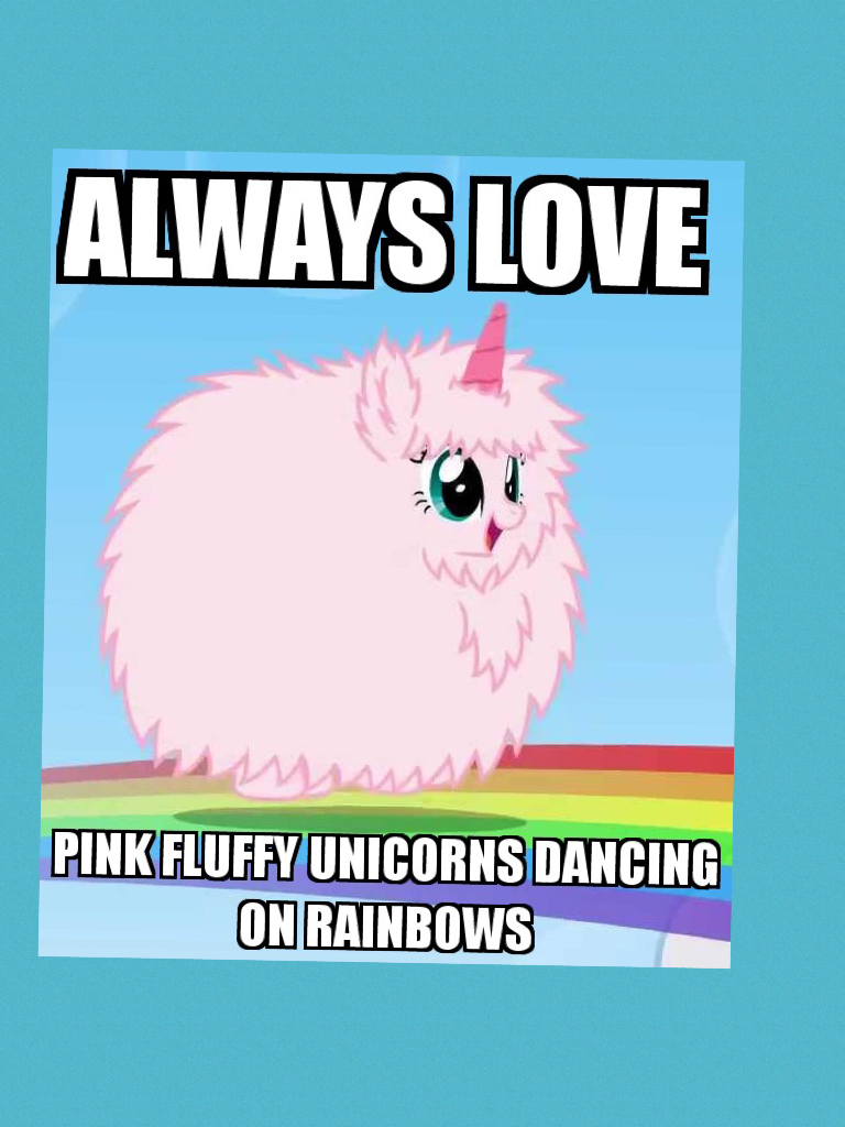Pink fluffy unicorn dancing on rainbows
