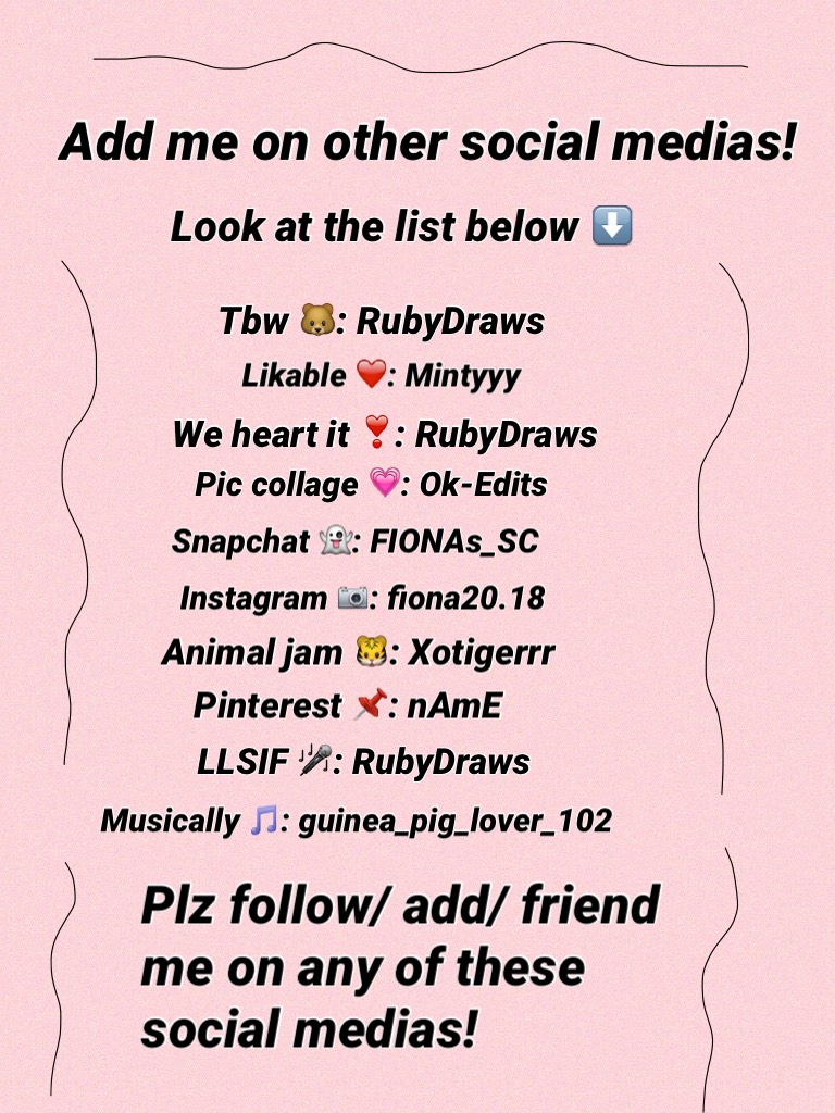Plz follow/ add/ friend me on any of these social medias!
