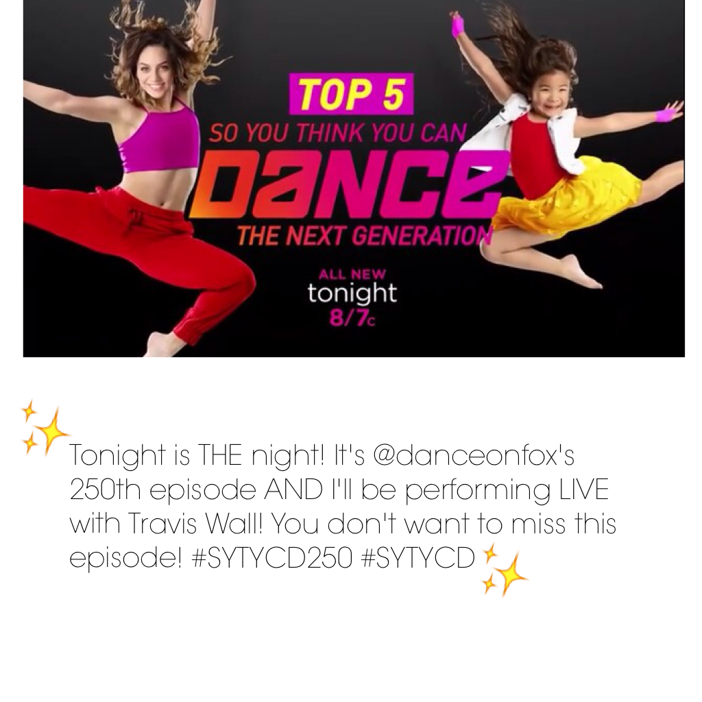 Tune in TONIGHT for a live performance from me and @traviswall! #SYTYCD250 #SYTYCD 🎉🎉