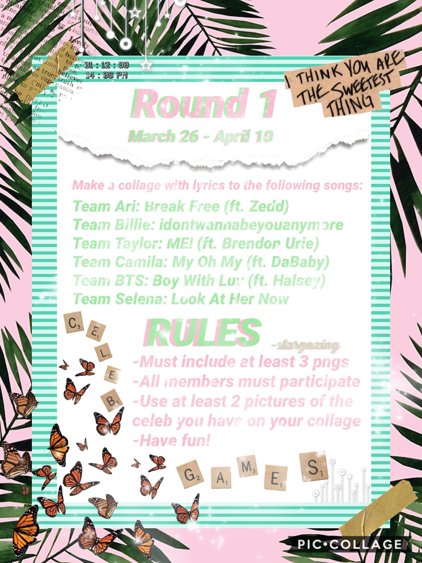 ✨t a p✨
Hey ✨STARGAZERS ✨
round one for celeb games is out!
Please contact your teammates so 
you can start working! This is due April 10.
Also, I will be posting a chatpage in the remixes
for anyone who has any questions! Love ya!