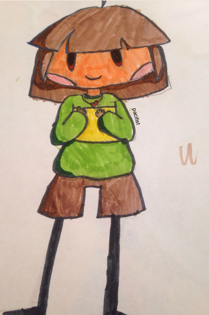 [TAP]
I drew Chara. :3
The skin color and shading may be off, but I think this is great.