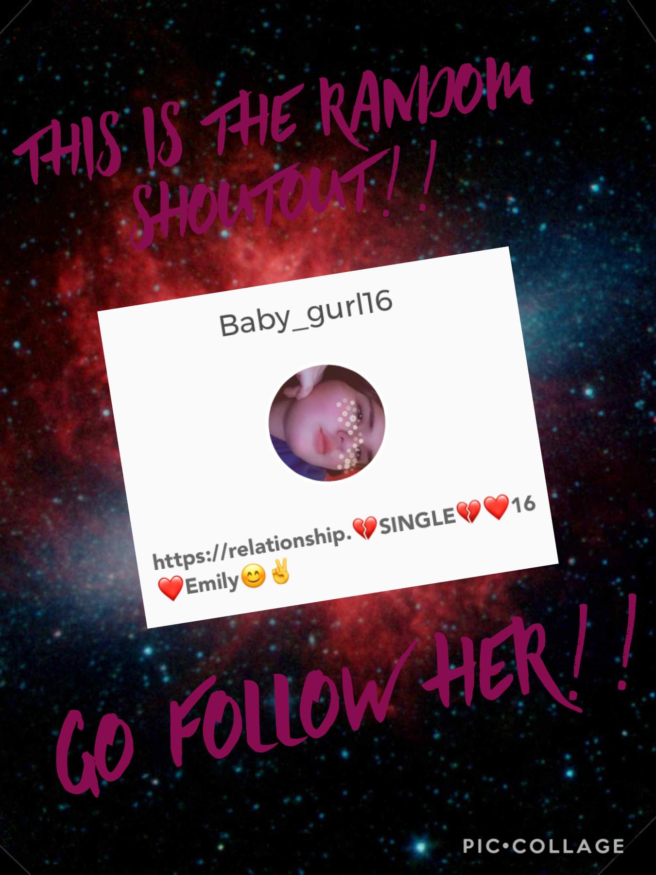 This is the random shoutout!!! Go follow her!!! Congrats girl!!!